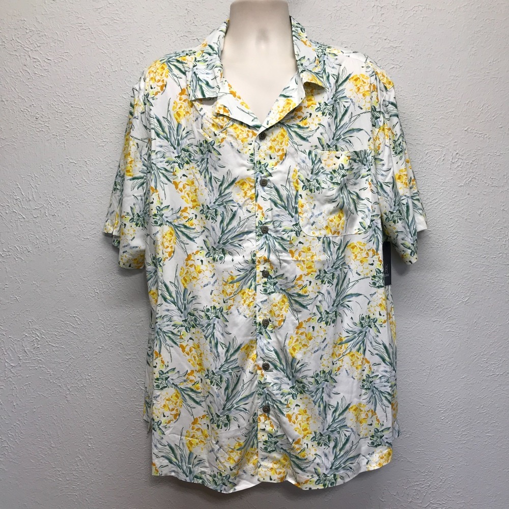 George Hawaiian Camp Shirt Mens 2XL 50-52 Pineapple Print Short Sleeve Rayon